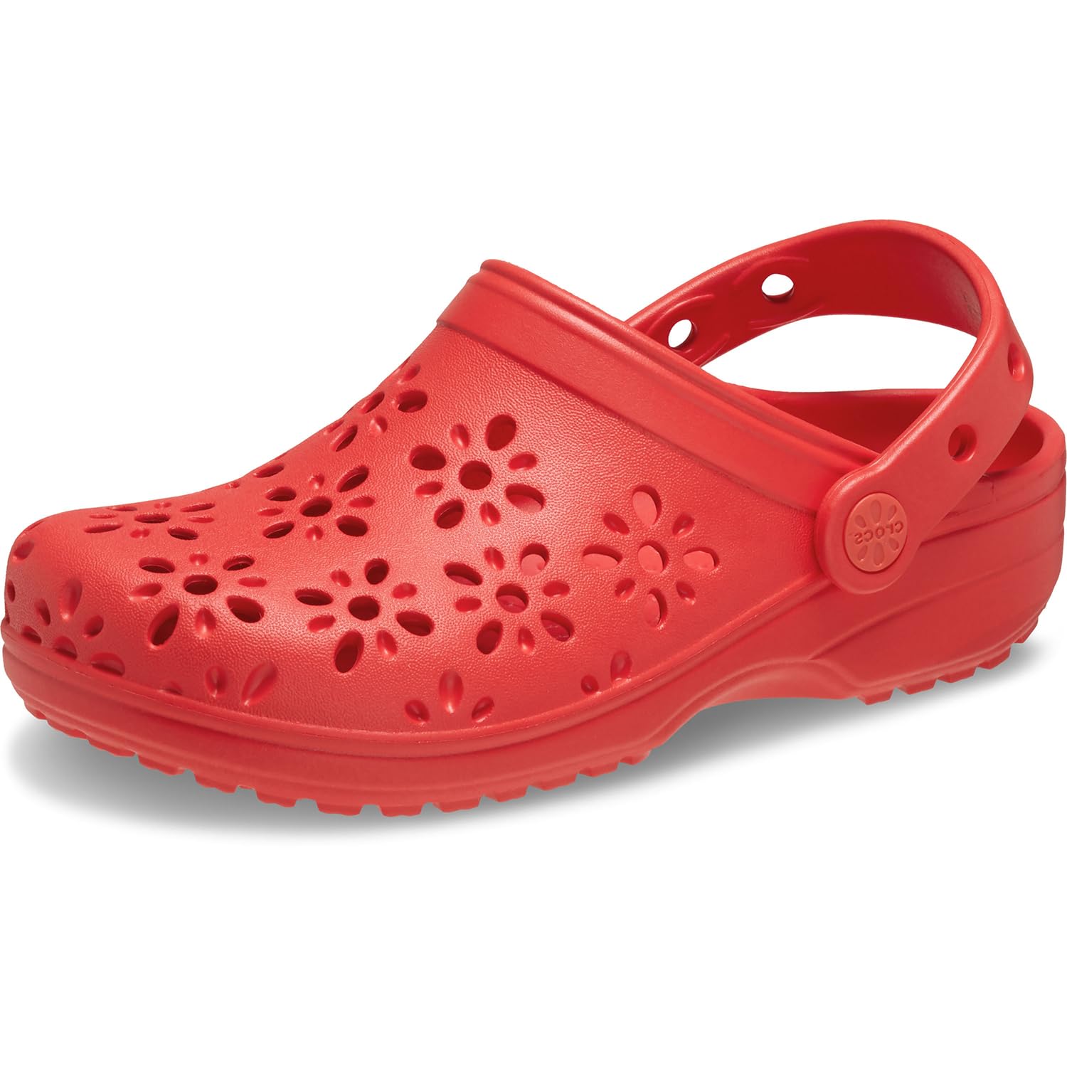 Crocs Unisex-Child Classic Clogs with Floral Cut Out Design, Cherry Red, 9 US Image