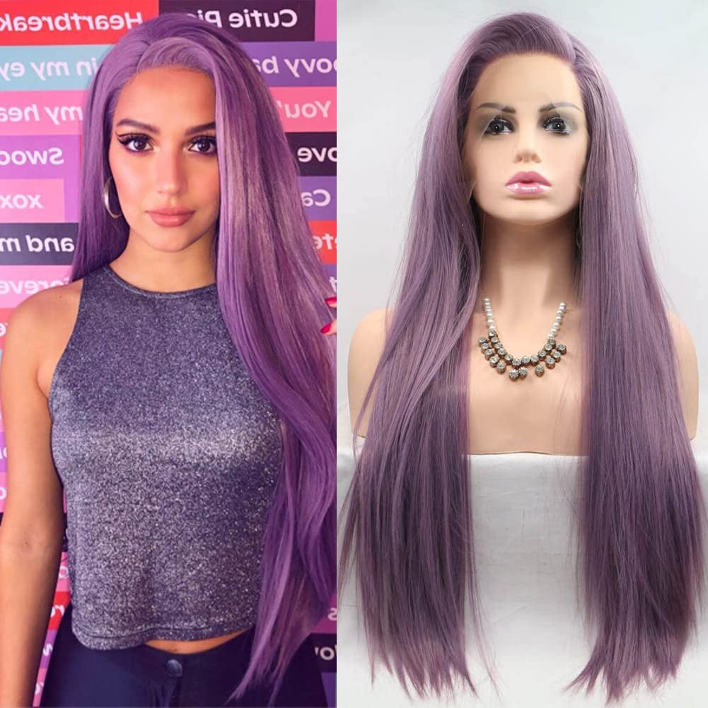AFBeauty Purple Lace Front Wig Synthetic Long Straight Gluless Lavender Wig Half Hand Tied Free Part Natural Looking Realistic Colorful Purple Wigs For Women — image 1