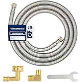 6FT Dishwasher Hose with Elbow – Stainless Steel Braided Supply Line, 3/8" Compression to 3/8" Elbow, Universal Fit, Burst Pr