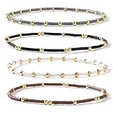 SHINUS BOHO Dainty Gold Colorful Beaded Bracelets Stack for Women,4PCS Cute Bohemian Colorful Small Beads Stackable Stretch Bracelet Set Trendy Holiday Party Accessories Jewelry Gift Friendship