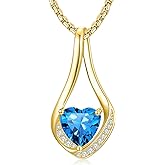 Zoeniya Birthstone Necklaces for Women,18k Yellow/White Gold Plated Forever Love Heart Infinity Pendant Necklace Anniversary Jewelry Christmas Birthday Gifts for Wife Girlfriend Daughter