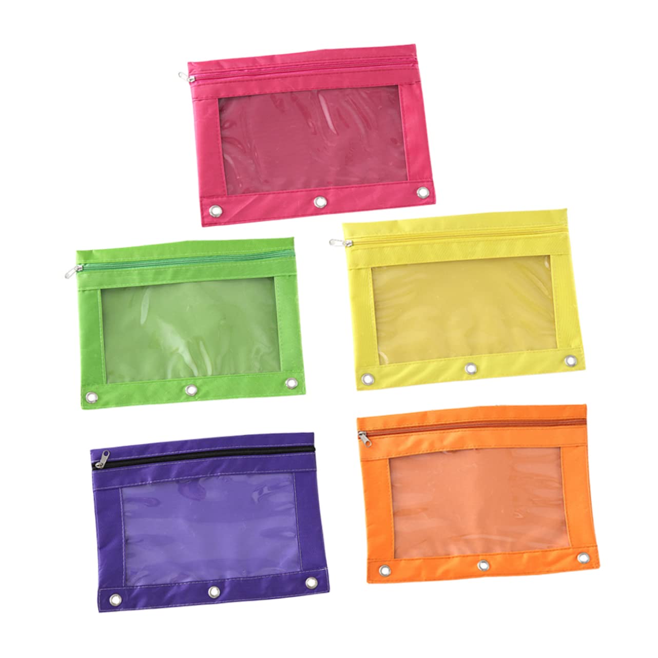 STOBOK Transparent Zipper Pencil Case with Binder Holes Large Capacity Oxford Pencil Pouch for School Office Home Multi-Compartment Organizer for Pens Pencils and Stationery