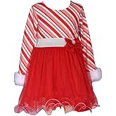 Bonnie Jean Girl's Christmas Holiday Dress - Candy Cane Striped Santa Dress for Baby Toddler Little and Big Girls