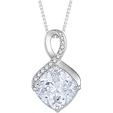 FJ Square Princess Cut Birthstone Necklace 925 Sterling Silver Infinity Pendant Necklace Birthday Jewelry Gifts for Women