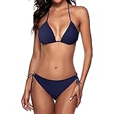 Zonsaoja Women String Bikini Set Halter Side Tie Two Piece Swimsuit Triangle Bathing Suits
