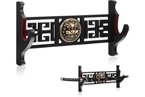 Barydat 1 Tier Sword Holder Katana Stand Wall Mount Samurai Sword Display Katana Rack Hanger for Japanese Wakizashi Hobby Collection Gifts for Men (14.57 x 8.66 Inch,Kylin)