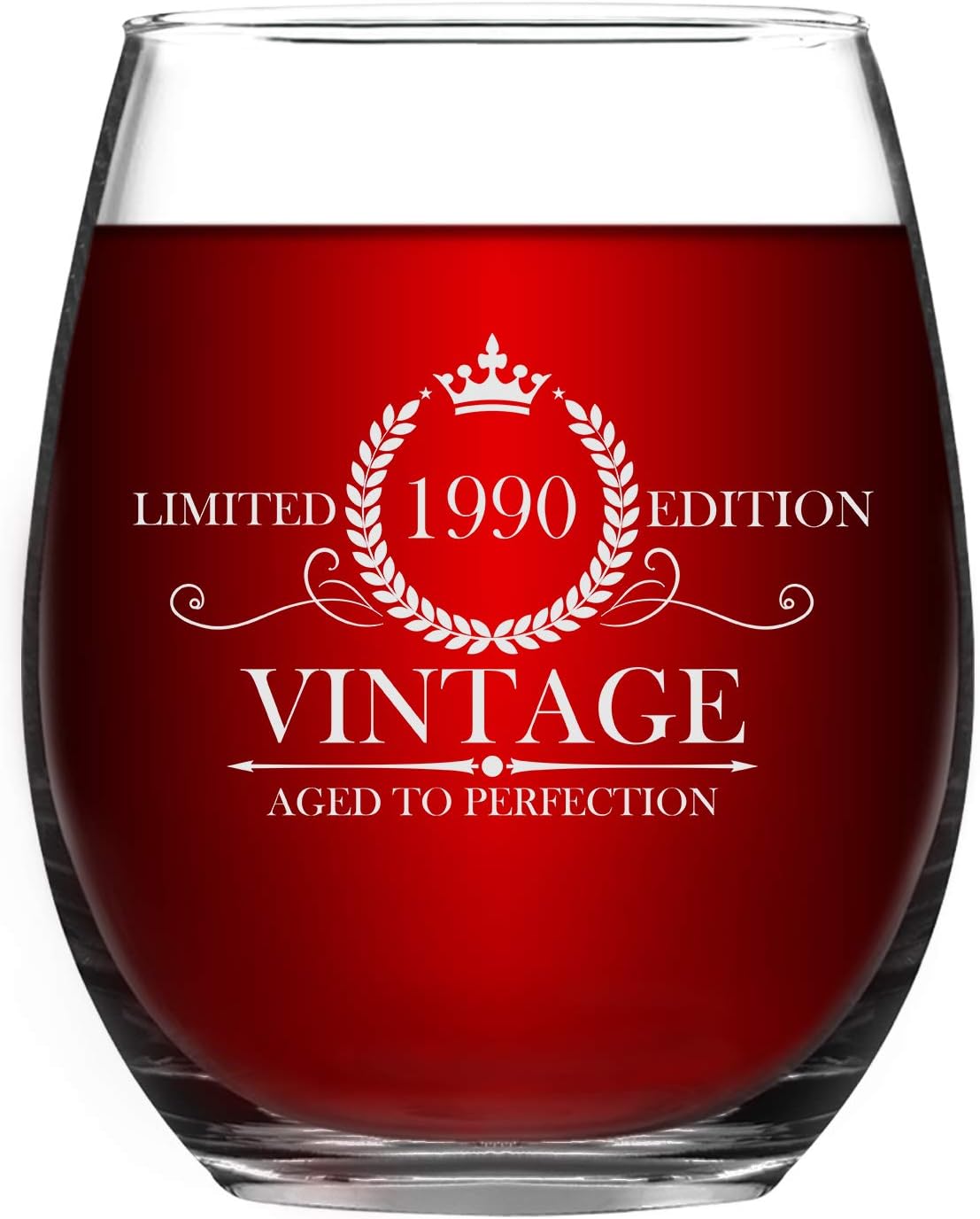 1990 30th Stemless Wine Glass, Vintage Aged to Perfection 1990 Wine Glass 15Oz for Women Men Friends