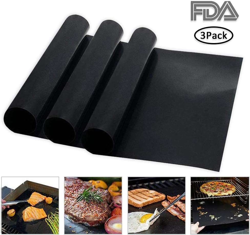 ONIMA BBQ Grill Mat Non Stick Barbecue Baking Mats for Charcoal Gas or Electric Grill - Set of 3
