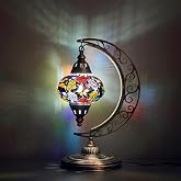 Asylove Turkish Moon Lamp, Mosaic Moroccan Table Lighting, Standing Turkish Lamp, Decor Home Floor Lighting Accessory, Total Dim. 7.5 x 11 x 18 inches (Wildflower)