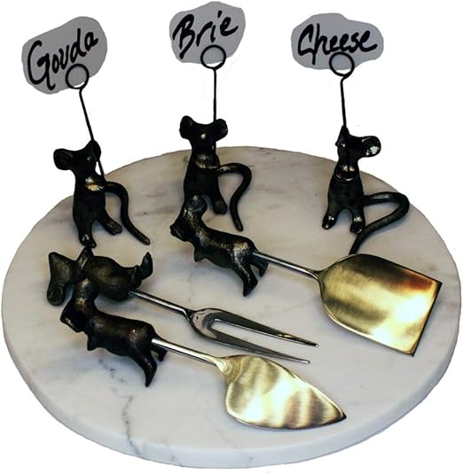 Cheese Board with Mouse Cheese Utensils and Place Card Holders/Cheese Markers by