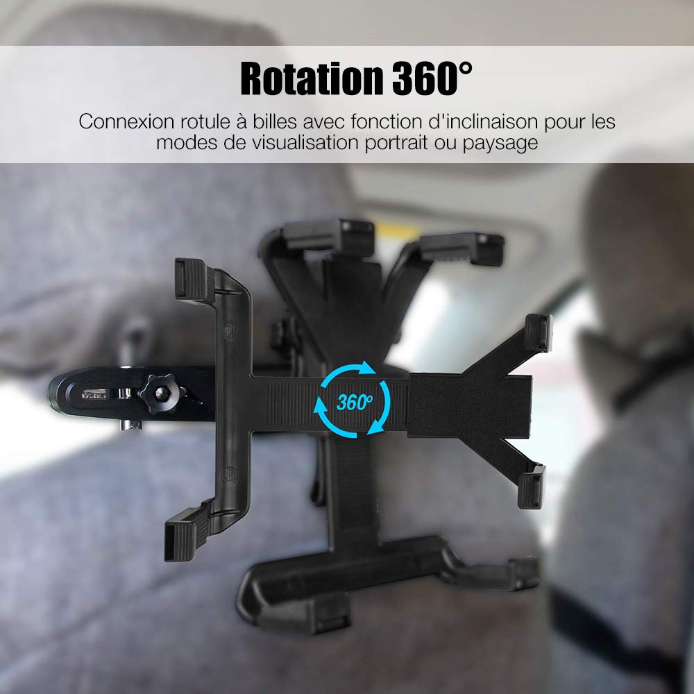 bedee Supporto Tablet Auto Poggiatesta, Universale Rotazione di 360° poggiatesta sedile posteriore auto per iPad 2/3/4 / Mini/Air/Lettore DVD, Samsung Galaxy Tab e tablet da 7 a 12 pollici