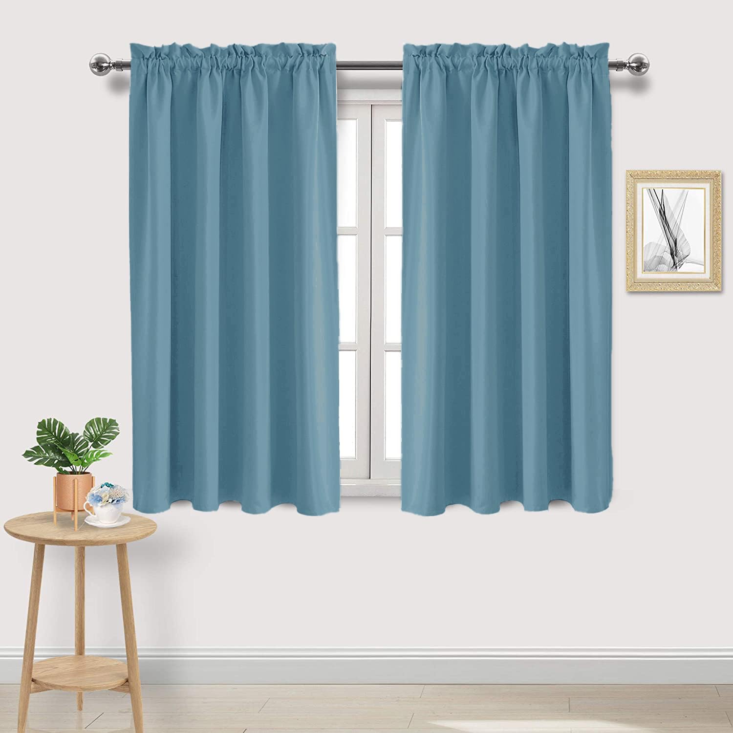 Photo 1 of DWCN Blackout Curtains for Living Room Thermal Insulated, Energy Saving & Noise Reducing Bedroom Curtains, Stone Blue, W 52x L 45 Inch, Set of 2 Rod Pocket Curtain Panels