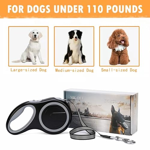 26Ft Retractable Dog Leash, Heavy Duty Great Leash for Dog up to 110 lbs,  Anti-Slip Rubberized Handle, One-Han