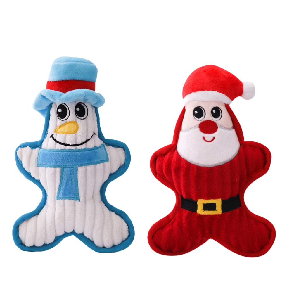 2pcs Christmas Dog Squeaky Toys Santa Snowman Chew Toys Puppy Plush Toy Funny Dog Toys Squeaky Toys for Small Medium Dog Pets