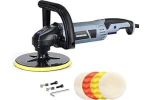 WORKPRO Buffer Polisher - 7-inch Car Buffer Waxer with 4 Buffing and Polishing Pads, 6 Variable Speed 1000-3800 RPM, Detachab