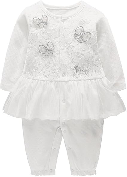 0-6 Mesi Bambina Pagliaccetto Neonata Tutina con Gonna Cotone Jumpsuit Manica Lunga Body Tuta Infantile Outfits
