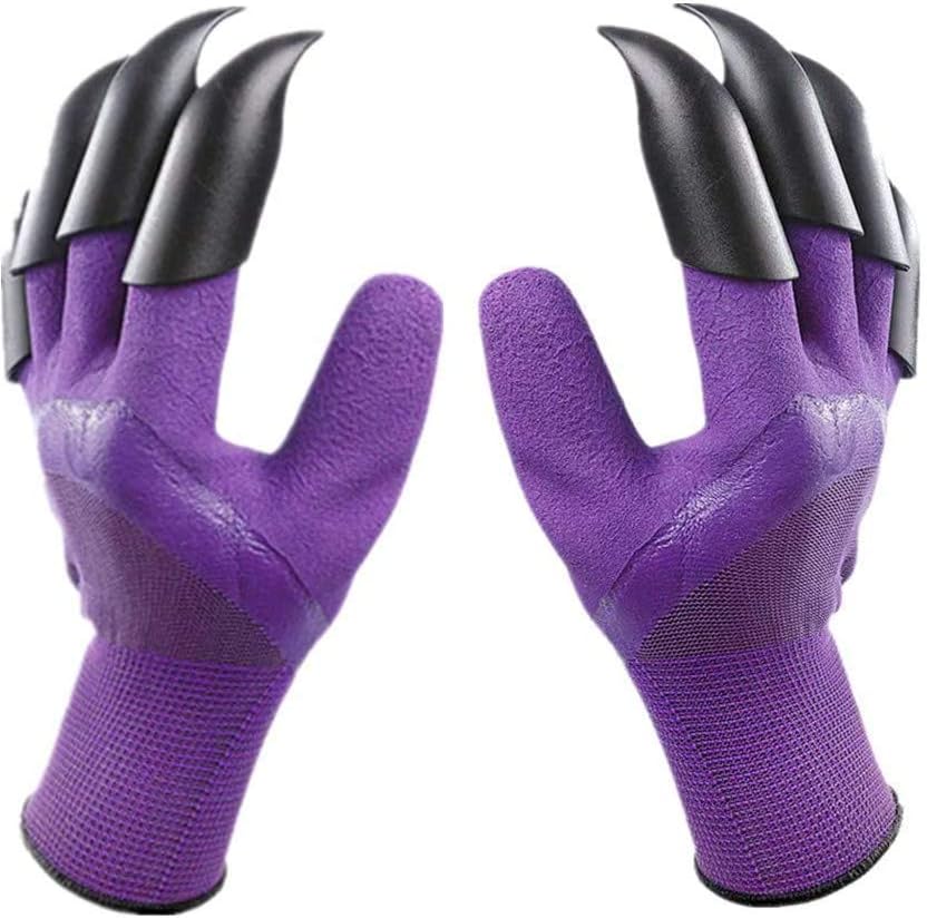 REDDSN Garden Genie Gloves with Claws, Double Claws Waterproof Garden Gloves, Breathable Digging Planting Gloves,1Pairs Best Gardening Gifts for Women and Men (Purple)