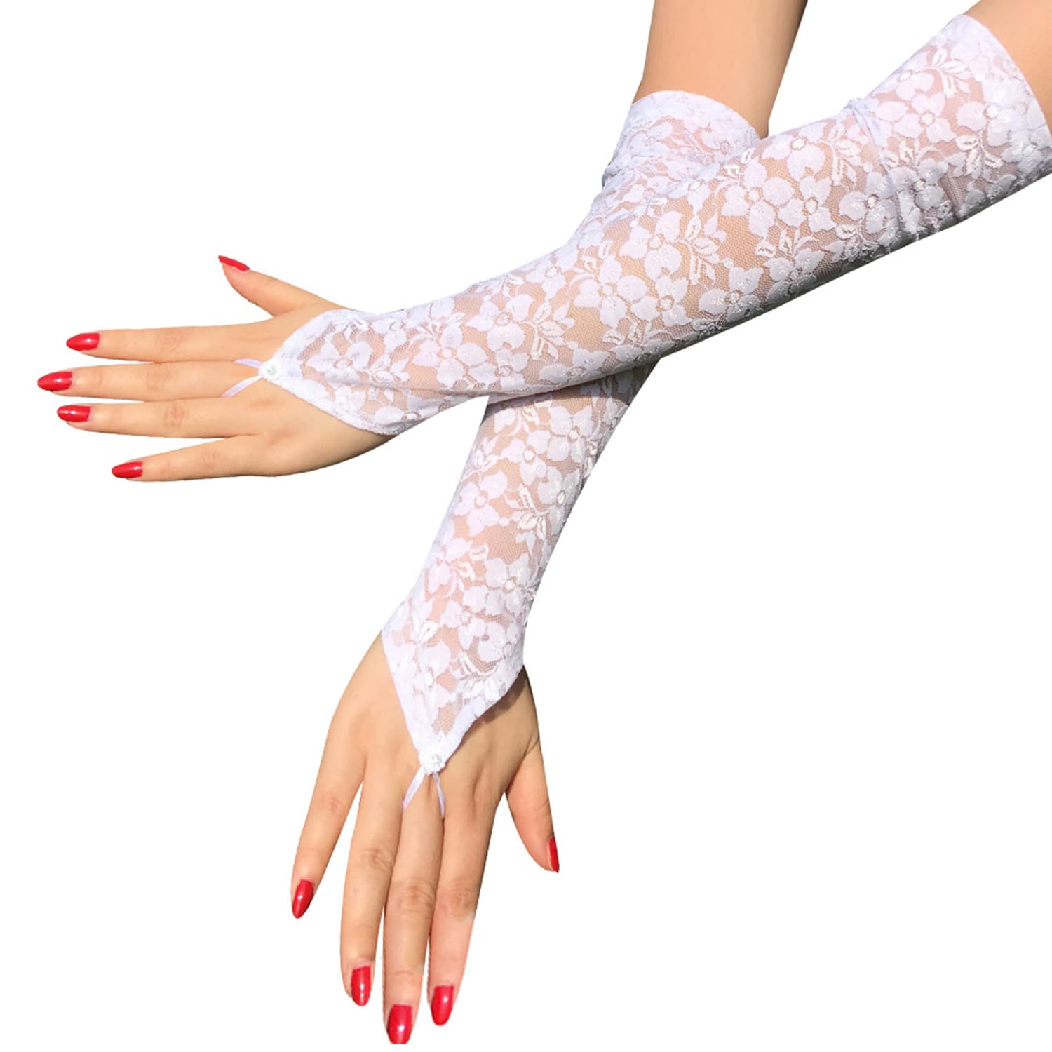 Sihaby Floral Lace Gloves for Women,Long Fingerless Arm Sleeves,Flapper Lace Gloves for Opera Evening Wedding Tea Party Prom Cosplay 1920s