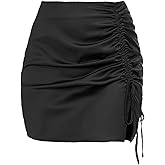 ZAFUL Women Satin Mini Skirts Sexy High Waisted Ruched Silk Bodycon Split Zipper Short Skirt