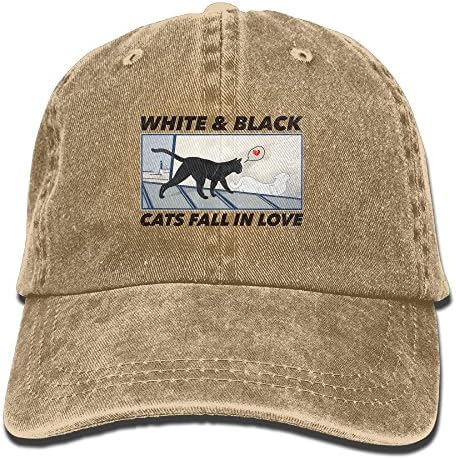 White &amp; Black Cats Fall In Love Fashion Trucker Hat Flat Cowboy Cap For Unisex