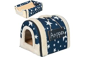 ANPPEX Small Dog House Indoor,2 in 1 Washable Covered Dog Cat Bed,Insulated Cozy Pet Dog Igloo Cave,M Size for Cats and Puppies,Blue