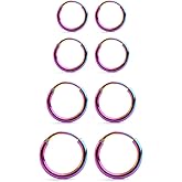 Ruifan 4 Pairs Stainless Steel Mens Womens Earrings Cartilage Lip Piercing Nose Septum Hoop 18G 8mm-14mm