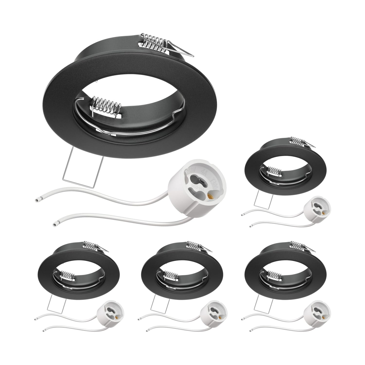 ledscom.de 5 Pieces Ceiling recessed Frame Fere recessed Frame Black matt (LED/Halogen/GU10/MR16/PAR16/50mm) incl. GU10 Socket — image 1