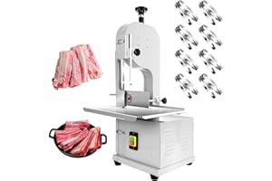 RQR Electric Bone Saw Machine - Powerful 1500W Meat Saw with 8 Blades, Stainless Steel Countertop, Thick Meat Cutting Range (0.04-7.8IN), Perfect for Pork, Beef, Chicken