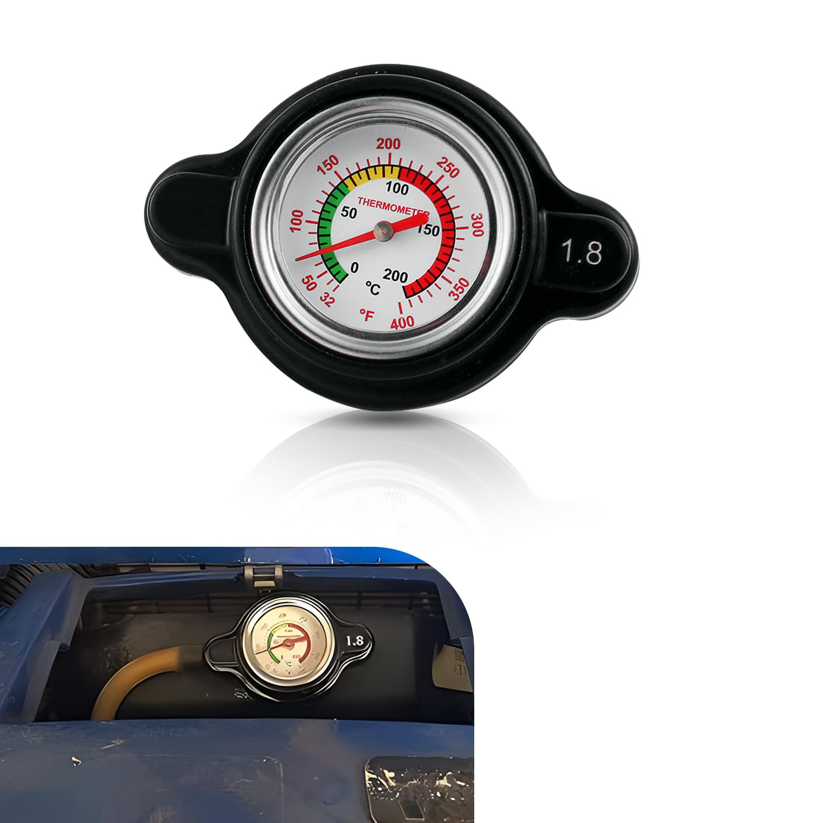 Tesnaao Pack-1 Car Measurable Temperature Water Tank Cover, Readings Clearly Indicated High-pressure Radiator
