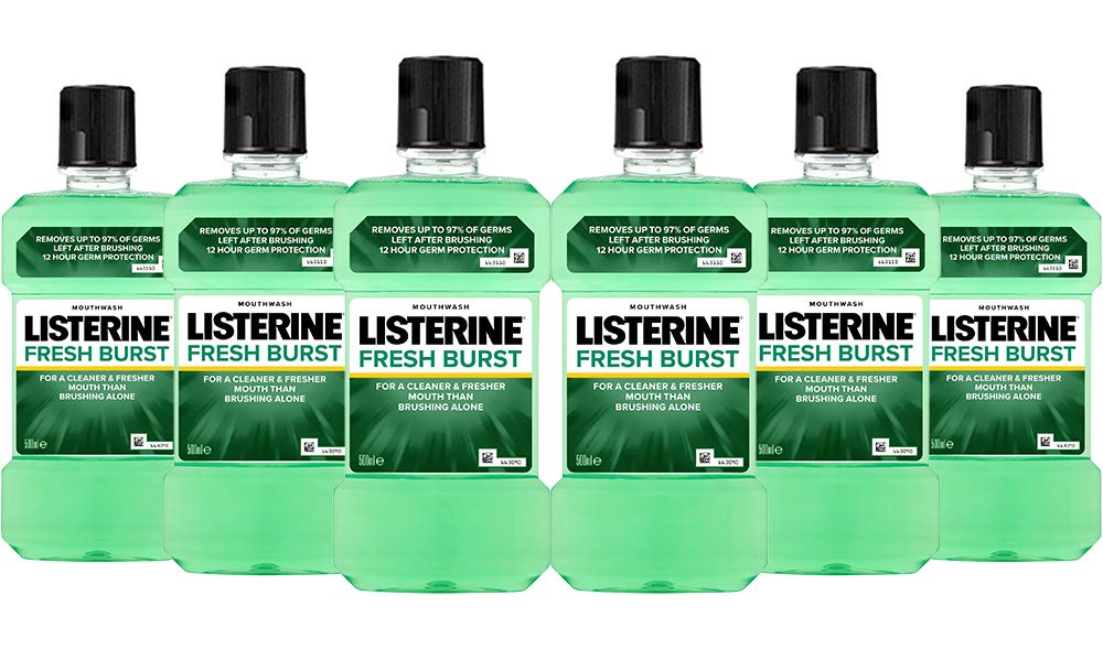 Listerine Antiseptic Fresh Burst Mouthwash, 500 ml, Pack of 6 (Pack of 1)