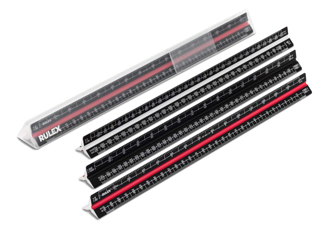 Rulex 30cm Black (c) Metal Triangular Scale Ruler 1:1 1:10 1:2 1:20/1:5 1:50 1:100 1:200/1:500 1:1000 1:1250 1:2500