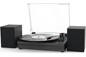 WOCKODER Record Player with Dual Stereo Speakers, Vinyl Record Player with 3 Speed Support Wireless Connection RCA Output Aux in USB Vintage Design Turntable Black