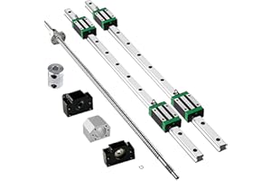 CNCMANS Linear Guide Rail kit, 2PCS HGR20 1200mm Linear Rail with 4PCS Sliding Block + 1PCS SFU1605 1200mm Ball Screw with BF12/BK12 End Support, Coupling and Nut Housing for DIY CNC Routers Lathes
