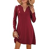 Dokotoo Fall Dresses for Women 2025 Casual V Neck Puff Long Sleeve Elegant Flowy Swing Mini Dress