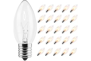 CXLHO 25 Pack C9 Bulbs Clear Replacement Bulbs Incandescent, C9 Christmas Light Bulbs for Christmas String Light, E17 Intermediate Base, 7 Watt, Clear