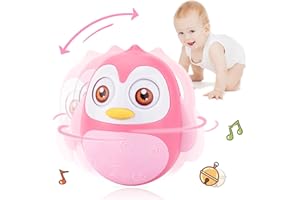 UNIH Roly Poly Baby Toys 6 to 12 Months Developmental, Tummy Time Wobbler Toy for Baby, Penguin Tumbler Wobbler Toys for Infant Boy Girl Gifts (Pink)