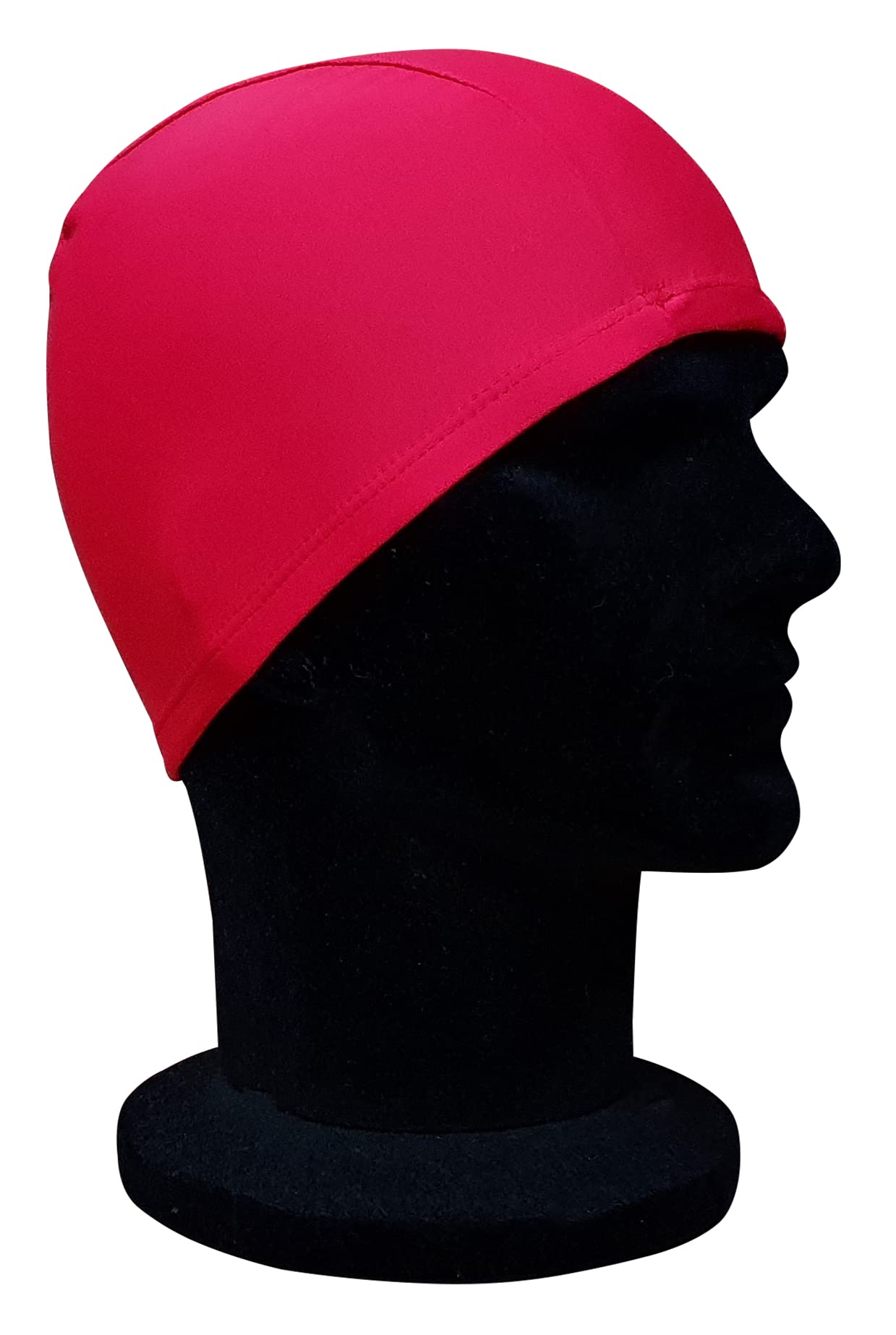 CHEX Elasticated Synthetic Nylon Spandex Soft And Easy Fit Pull On Modesty Swimming Hat Matt Finish Plain Colours Ages 3+ Years One Size Adults (Red)