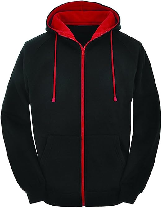 Contrast Black Body and red Zip Varsity Retro Zip up Hoodie, Hooded