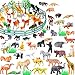 Plastic Animal Figures Toy Set - 44 Piece Animal Toys,16 Fences, 4 Grass and 1 Trees For Boys Girls Kids Toddlers Safari Animals Playset Cupcake Toppers