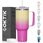 COKTIK 40 oz Tumbler With Handle and Straw, Insulated Tumbler With Leakproof Lids, Stainless Steel|BPA-Free, Cold for 24 H (Glitter Rainbow)