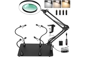 MagnieOpti Helping Hands Soldering Station, 10X Magnifying Glass with Light and Stand with 4 Magnetic Third Hand & 4 PCB Circuit Board Holders, Hands Free Magnifier Desk Lamp for Soldering Repairing