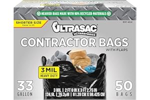 Aluf Plastics 891454 Ultrasac Heavy Duty Professional Quality Short Contractor Trash Bag, 33 Gallon Capacity, 39" Length x 32