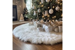 AISENO 48 Inch White Faux Fur Christmas Tree Skirt, Luxury Plush Tree Base Cover for Holiday Party and Home Christmas Decor