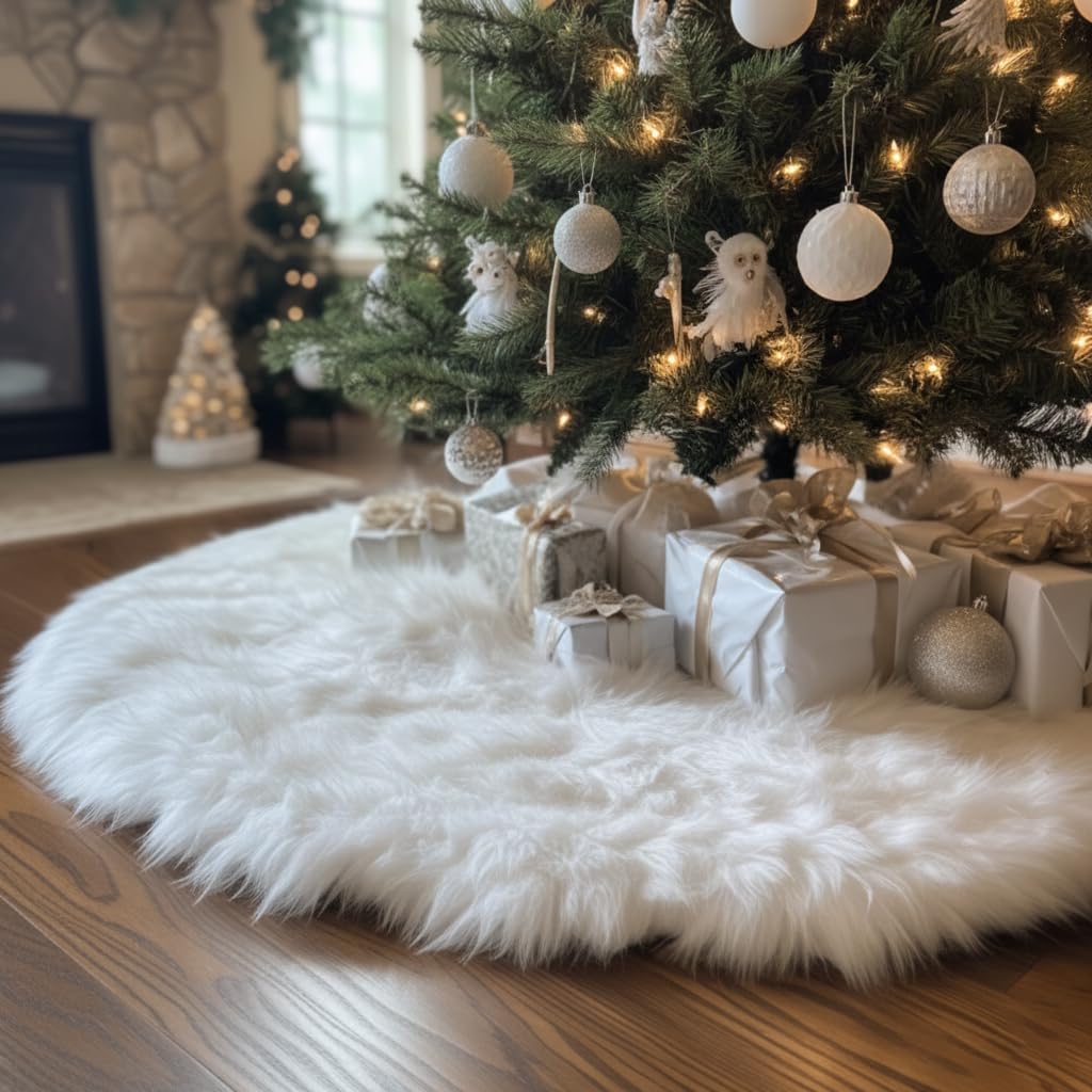 Photo 1 of AISENO 36 Inch Christmas Tree Plush Skirt Decoration for Merry Christmas Party Faux Fur Christmas Tree Skirt Decorations