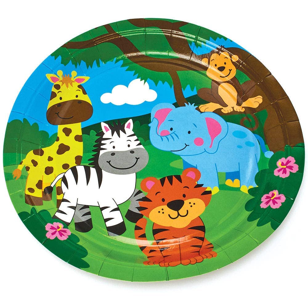 Baker Ross FX101 Jungle Chums Party Plates - Pack of 10, Kids Plates, Birthday Party Plates, Paper Plates, Jungle Chums Party Plates