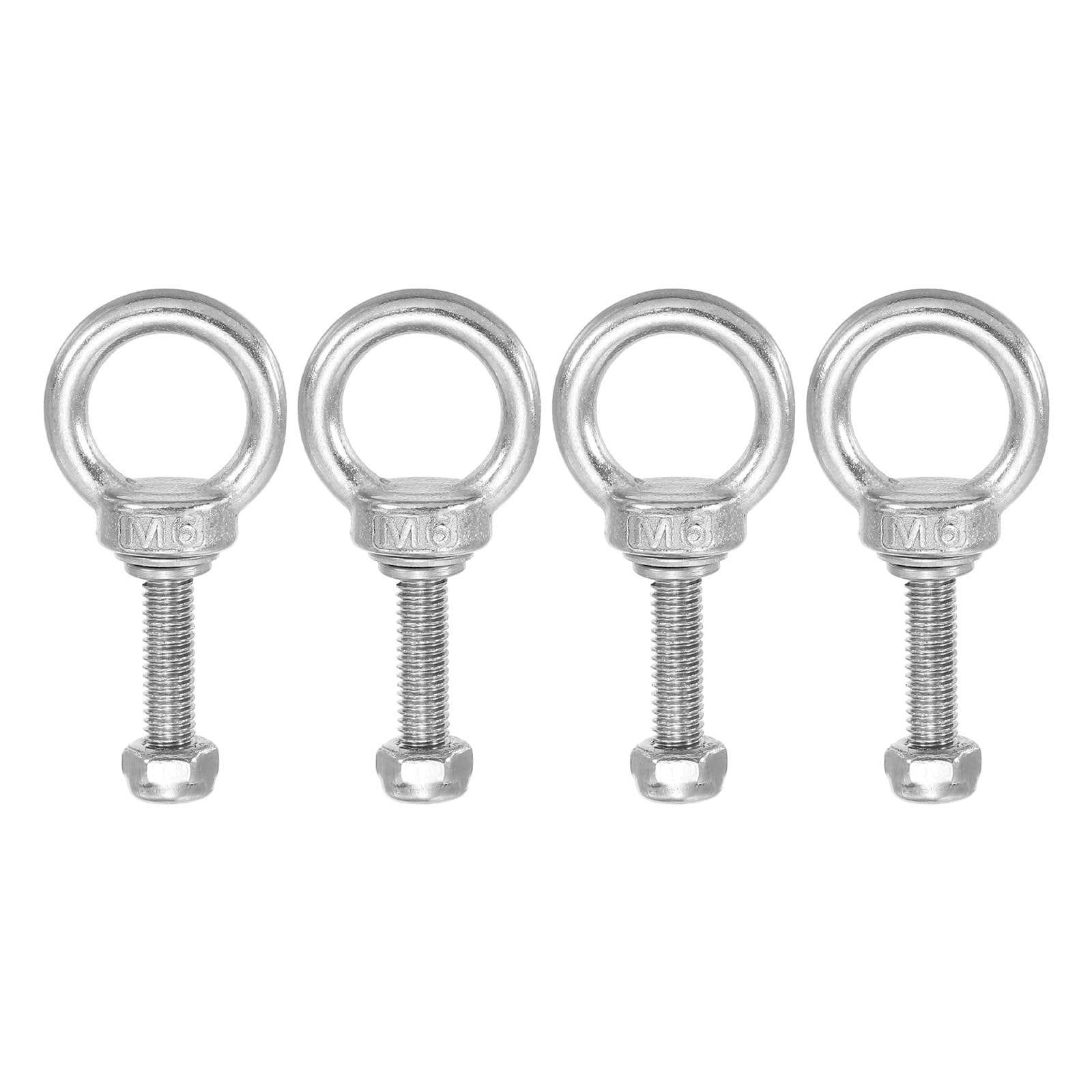 PATIKIL Lifting Shoulder Eye Bolts, M6x25 304 Stainless Steel Male Thread with Hex Screw Nut Gasket Flat Washer for Hanging Securing Chain Wire Rope, 4 Sets
