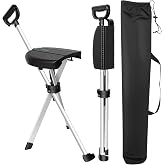 2-in-1 Walking Stick with Seat, Portable Folding Cane Chair for Seniors &amp; Adults, Lightweight Aluminum, 265 LB Capacity, Anti-Slip Rubber Feet, Ideal for Camping Hiking Fishing Outdoor