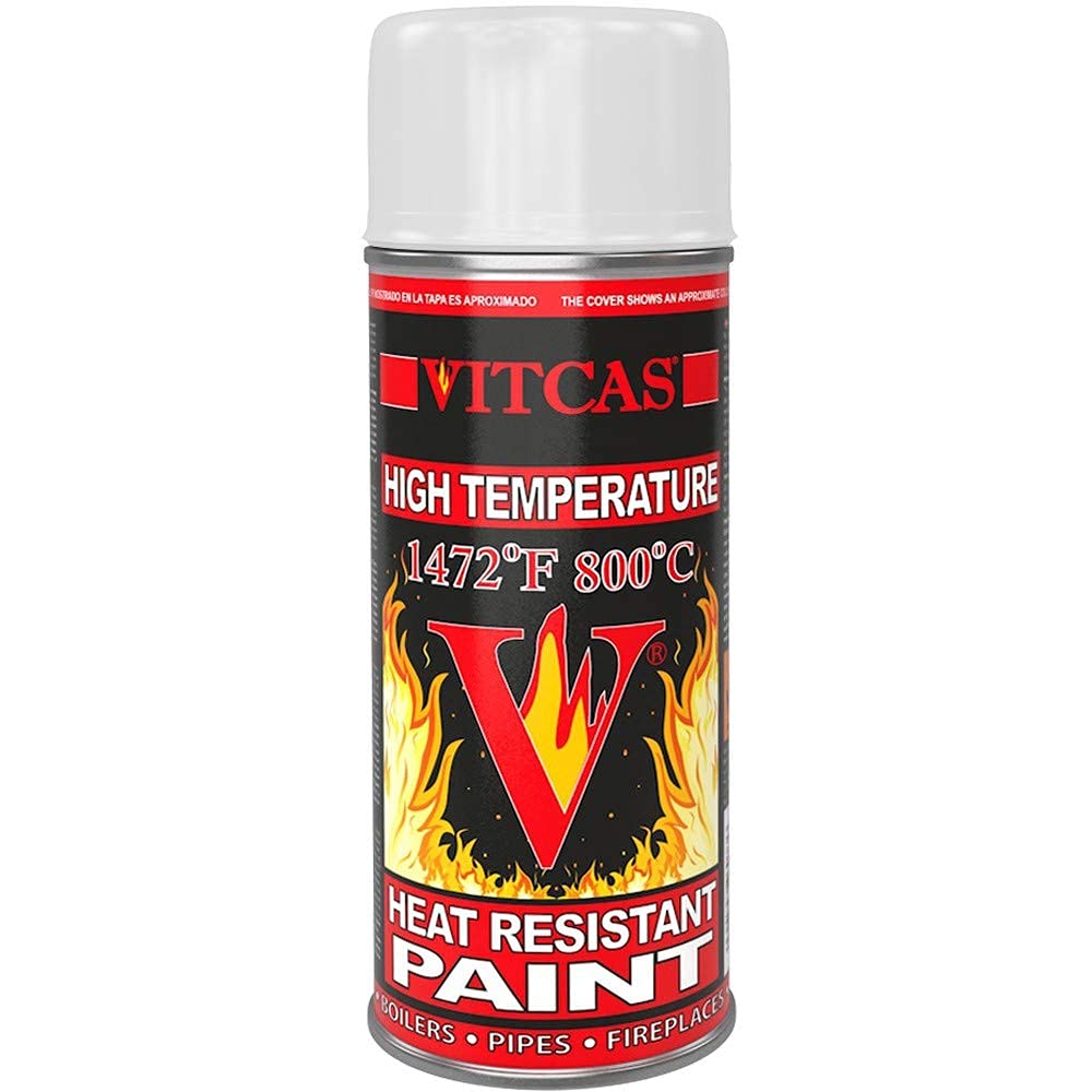 VITCAS 400ml White Heat Resistant Spray Paint- High Temperature - Decorative Finish - Easy To Use– Satin Matt- Exhaust Stove- Anti-Corrosive- Furnaces- Heaters- Barbecues- Boilers- Pipes