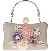 Rkrouco Evening HandBags for Women Flower Wedding Clutch Purse Satin Floral Ladies Party Crossbody Bag