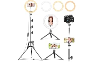 PEYOU 12" Ring Light with 60" Extendable Tripod Stand with 【Desk Tripod】 and 2 Phone Holders, Ring Light Tripod for iPhone for YouTube/TikTok,Ring Light Tripod Compatible with All Phones and Cameras